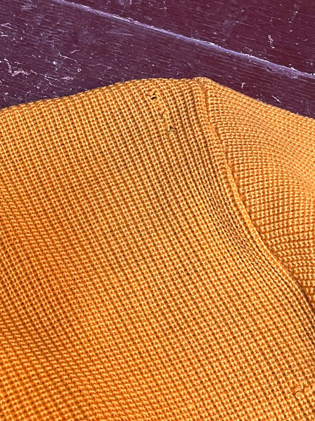 1950-60s mustard letterd knit cardigan