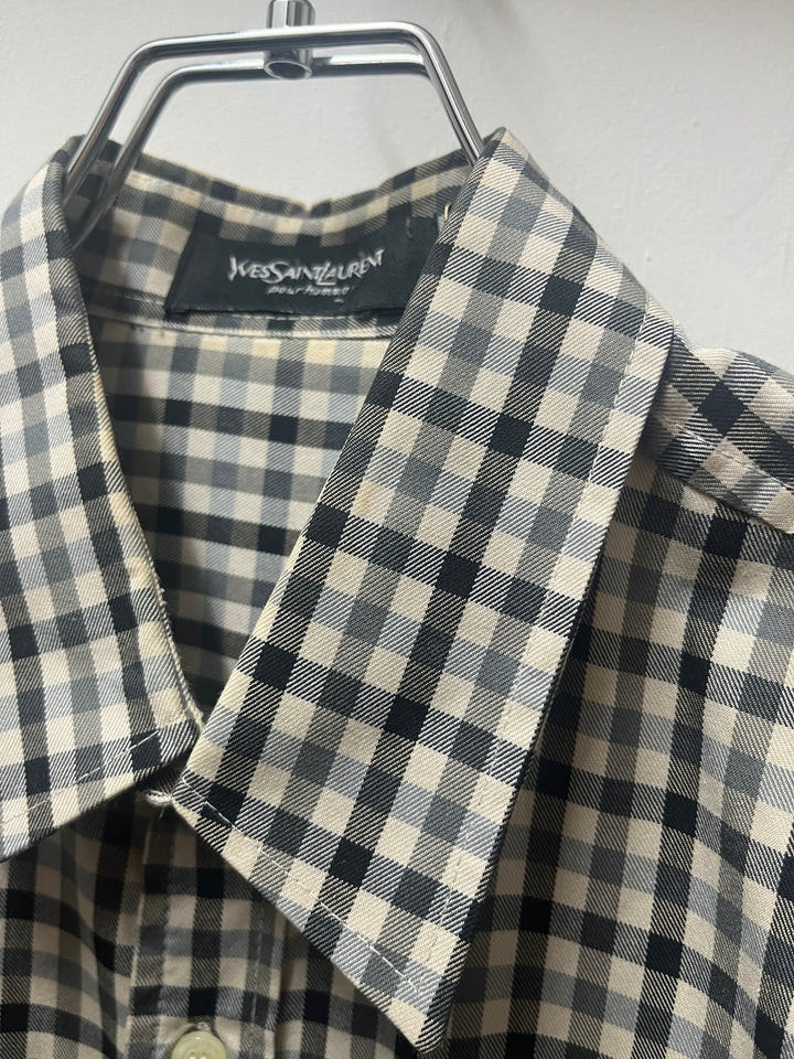 1990s "YVES SAINT LAURENT" gingham check s/s shirt