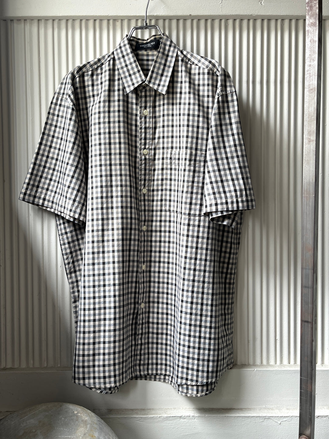 1990s "YVES SAINT LAURENT" gingham check s/s shirt