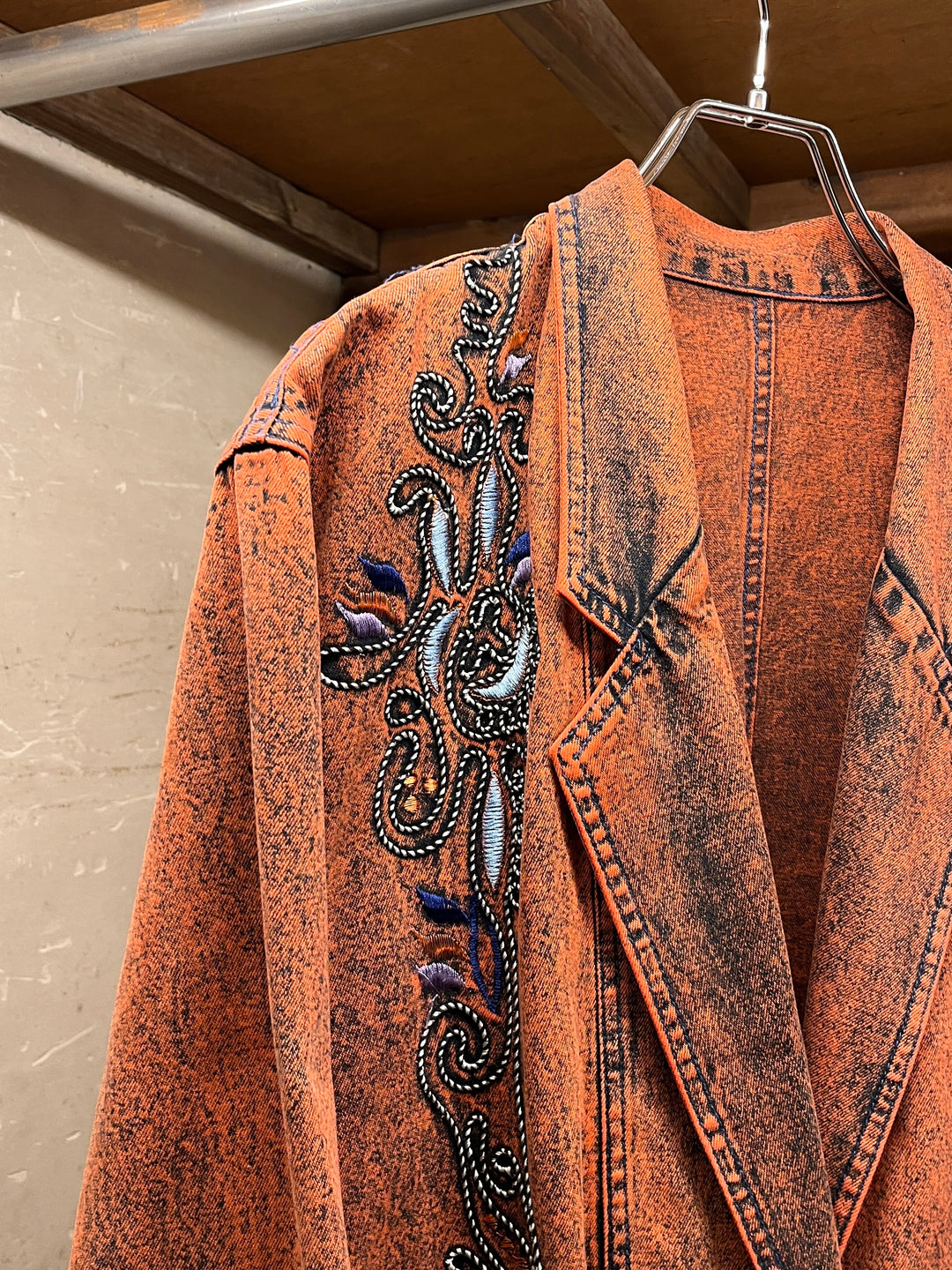 1980-90s red orange garment dye denim jacket