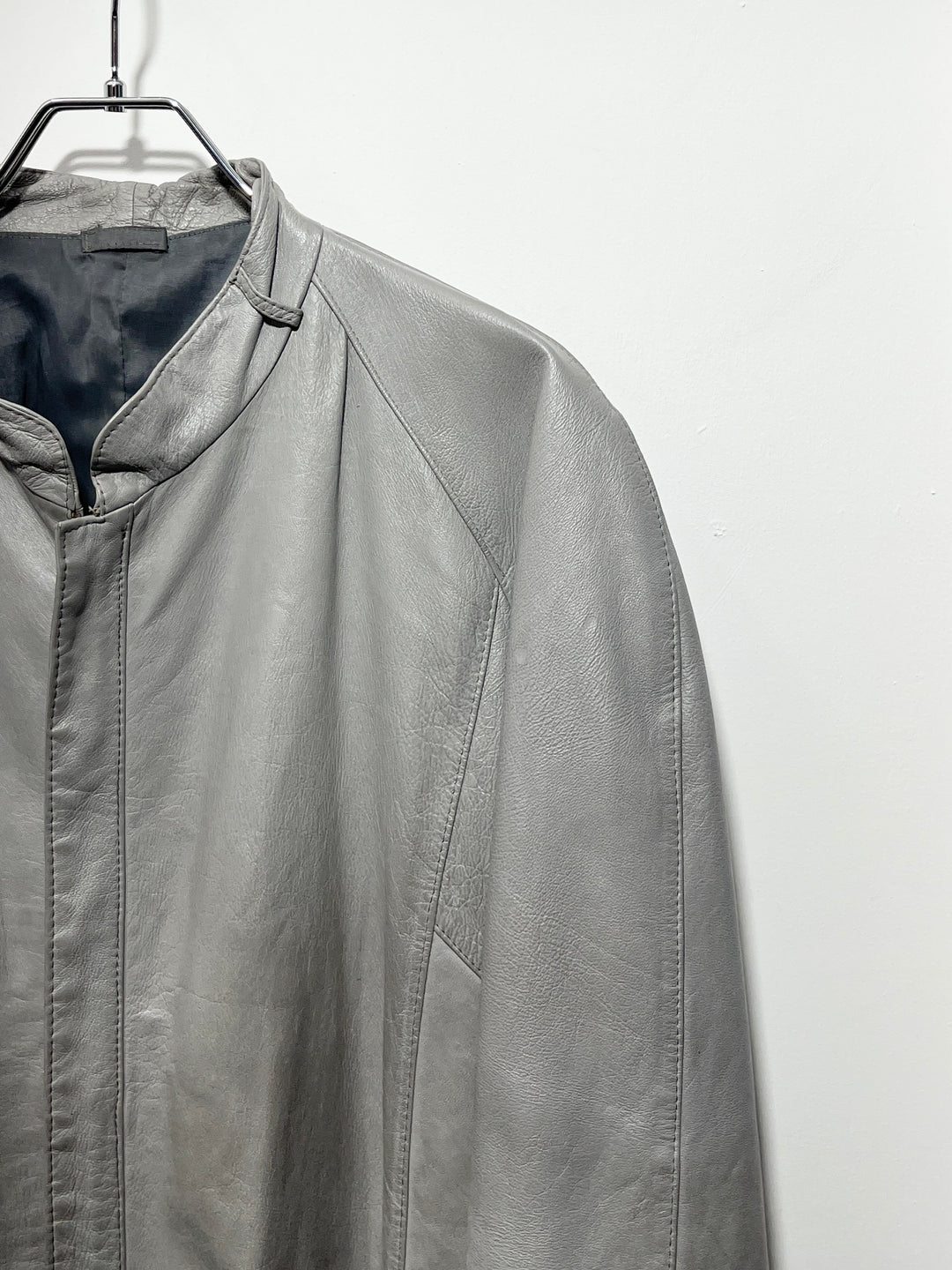1980-90s stone gray stand collar leather jacket