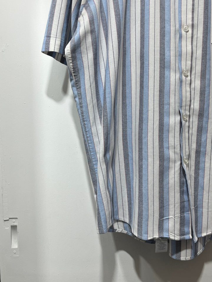 1990-00s pale blue × gray stripes s/s shirt