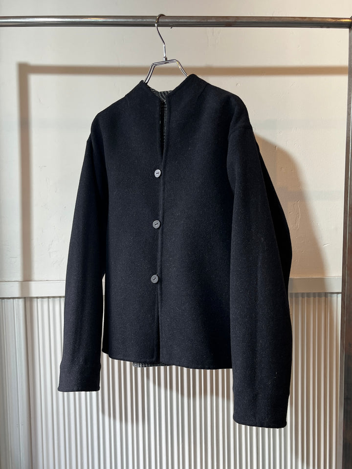 1990s "L.L.Bean" glen check collarless reversible jacket