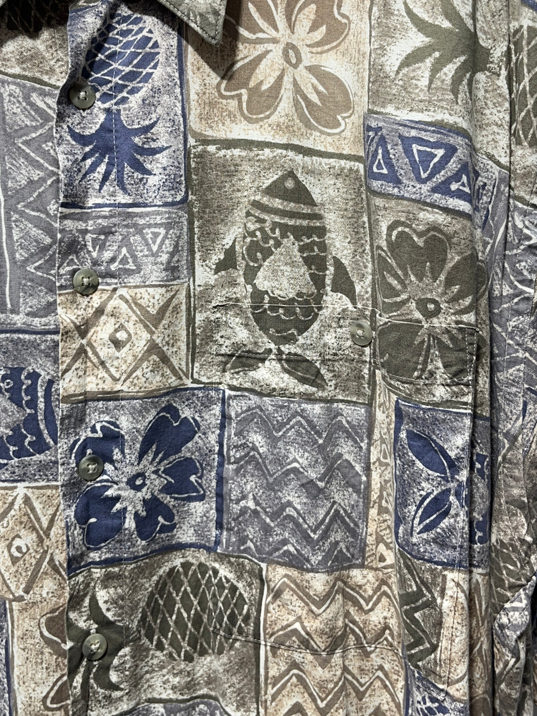 1990s "pierre cardin" tropical tile pattern s/s shirt