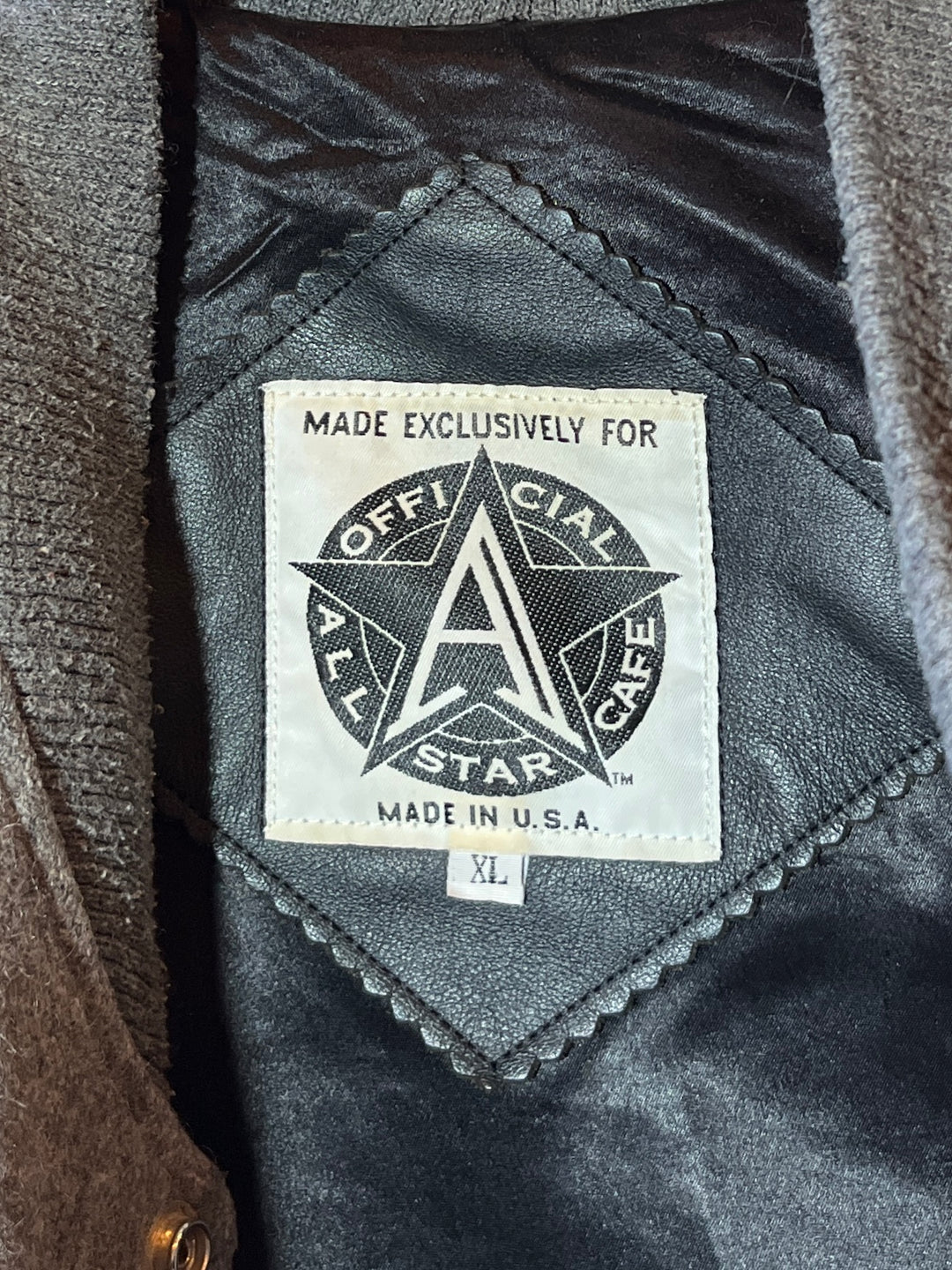 1990s USA made "ALL STAR CAFE" official leather × melton varsity jacket