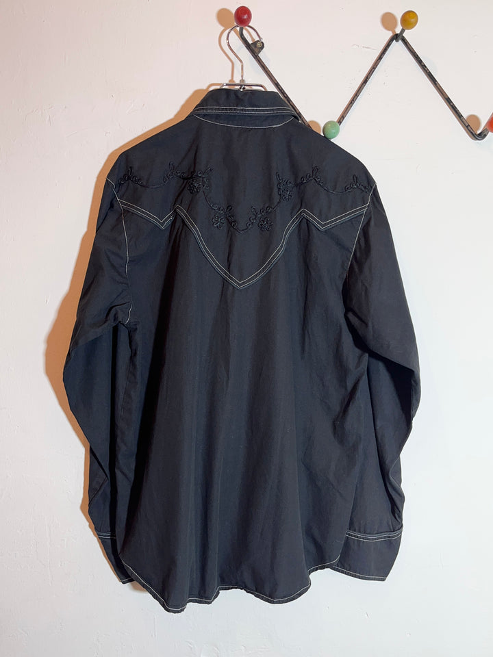 1990s black embroidered western shirt