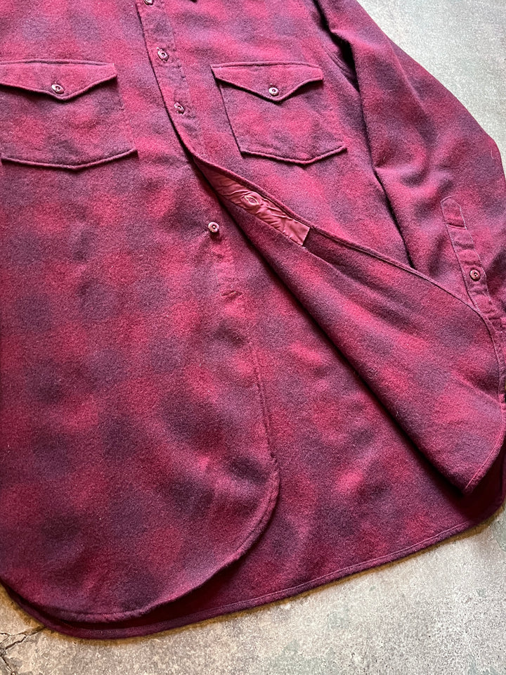 1940s "PENDLETON" wine red ombre check wool shirt