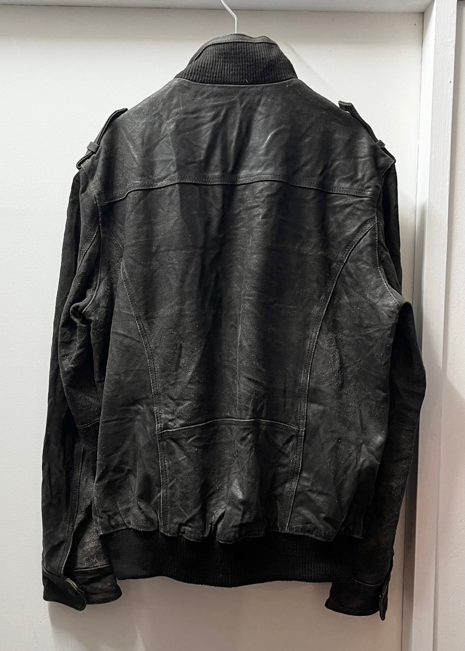 1990-00s good aging black leather blouson