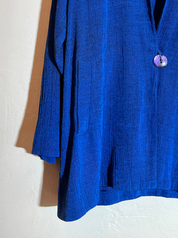 1980s deep blue wrinkled design light jacket