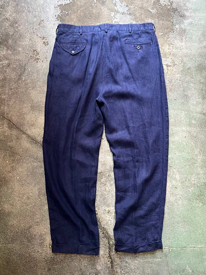 1990-00s "Polo by Ralph Lauren" navy linen slacks 40×32