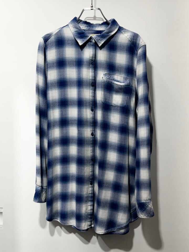 1990s blue × white ombré check flannel shirt