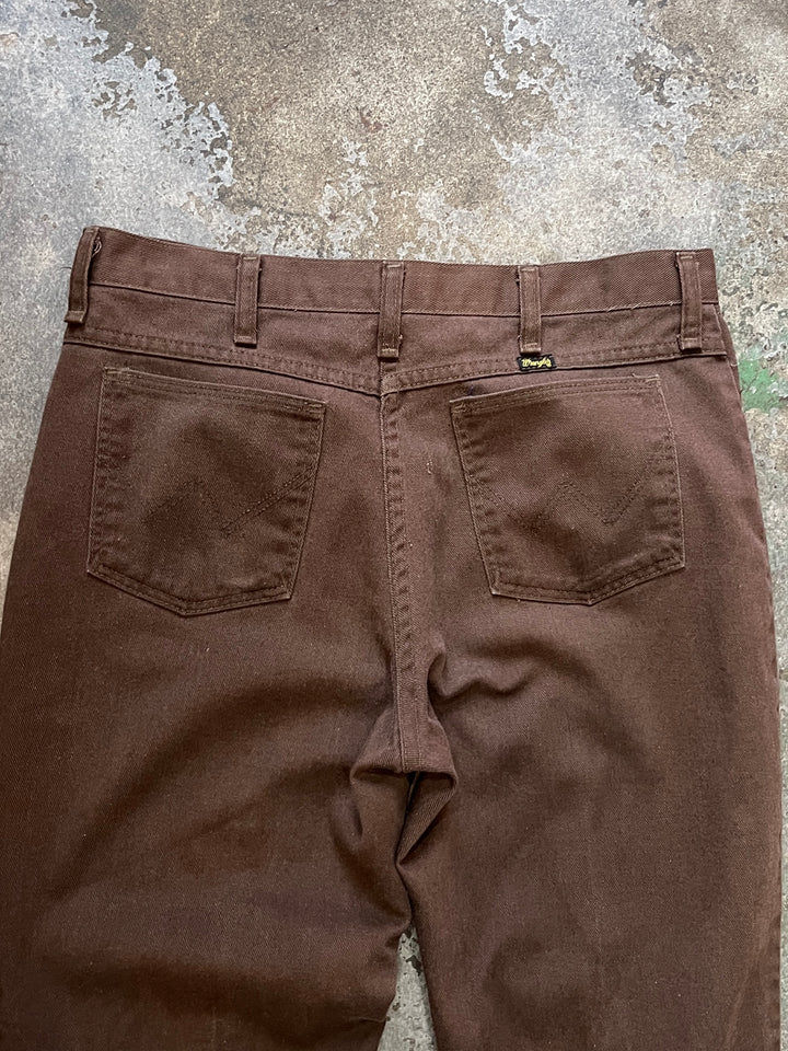 1970s USA made "Wrangler" chocolate brown bootcut pants 34×32