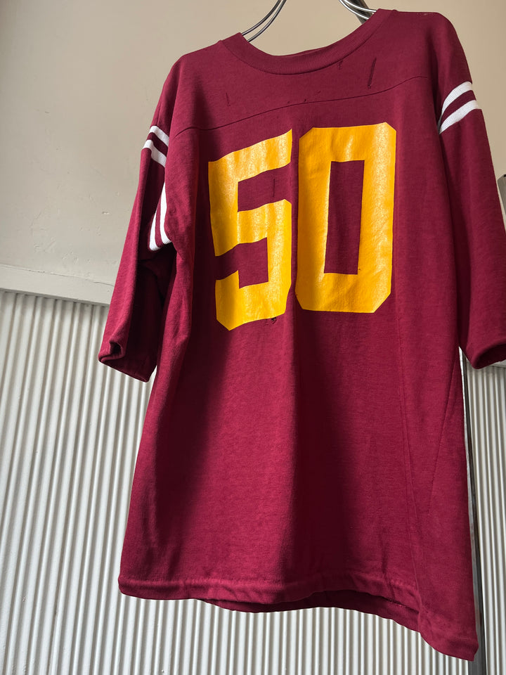 1970s burgundy numbered football T-shirt