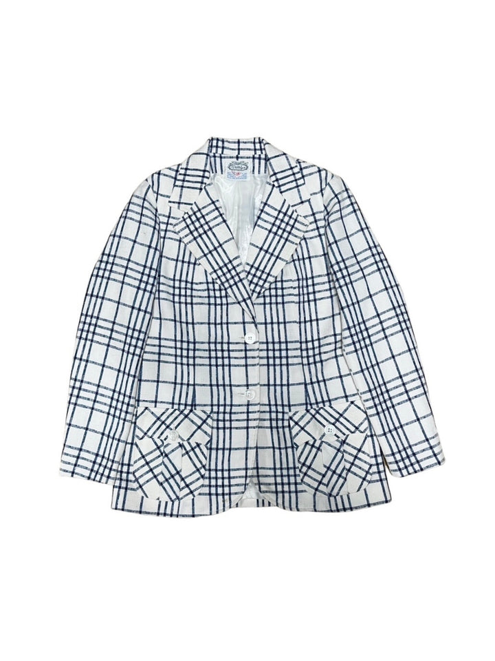 white × navy checkered tailored jacket