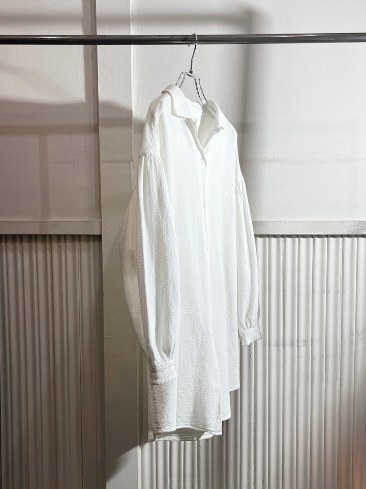 1980-90s "Eddie Bauer" pure white cotton waffle open collar shirt