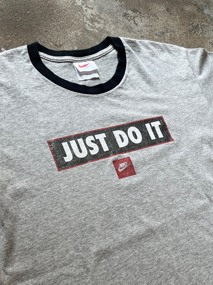 1990s "NIKE" gray × black ringer T-shirt
