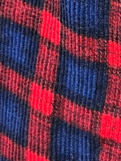 1980s red × navy check corduroy quilted zip jacket