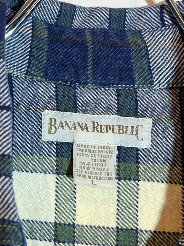 1990s "BANANA REPUBLIC" classic cream × navy checkered flannel shirt