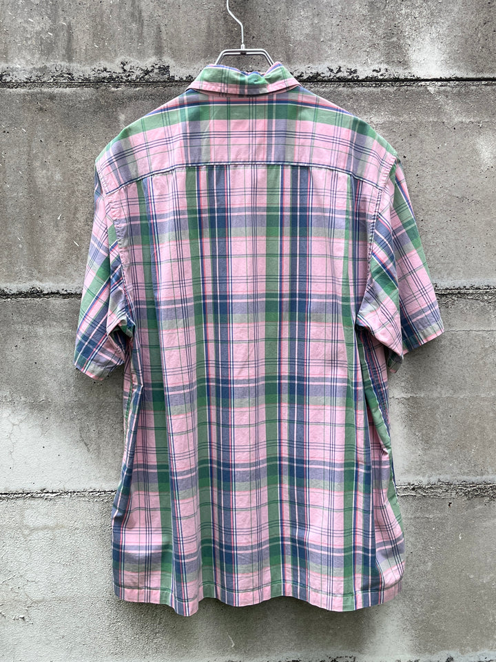 1990-00s "GAP" pink × green madras checkered s/s shirt