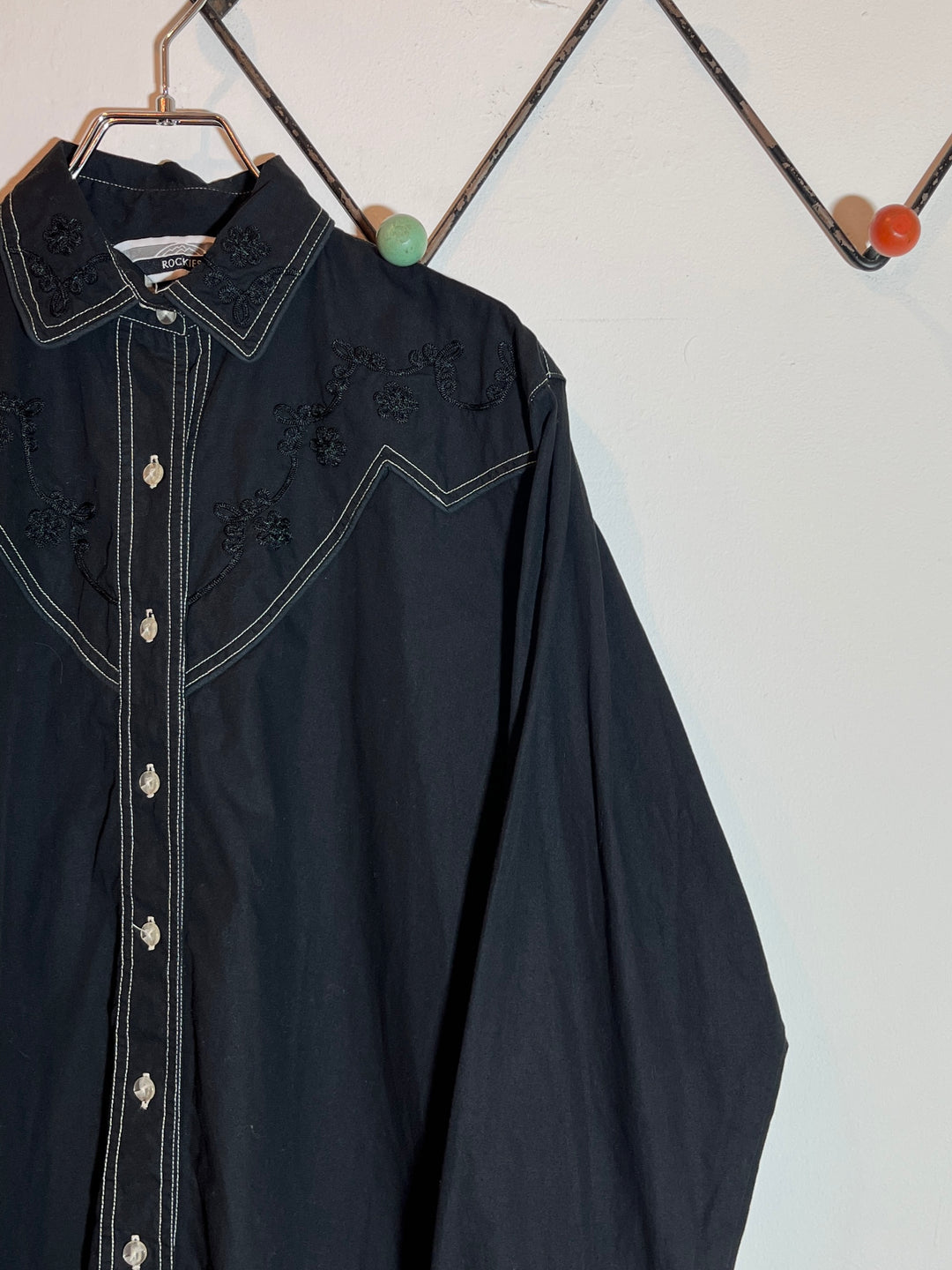 1990s black embroidered western shirt