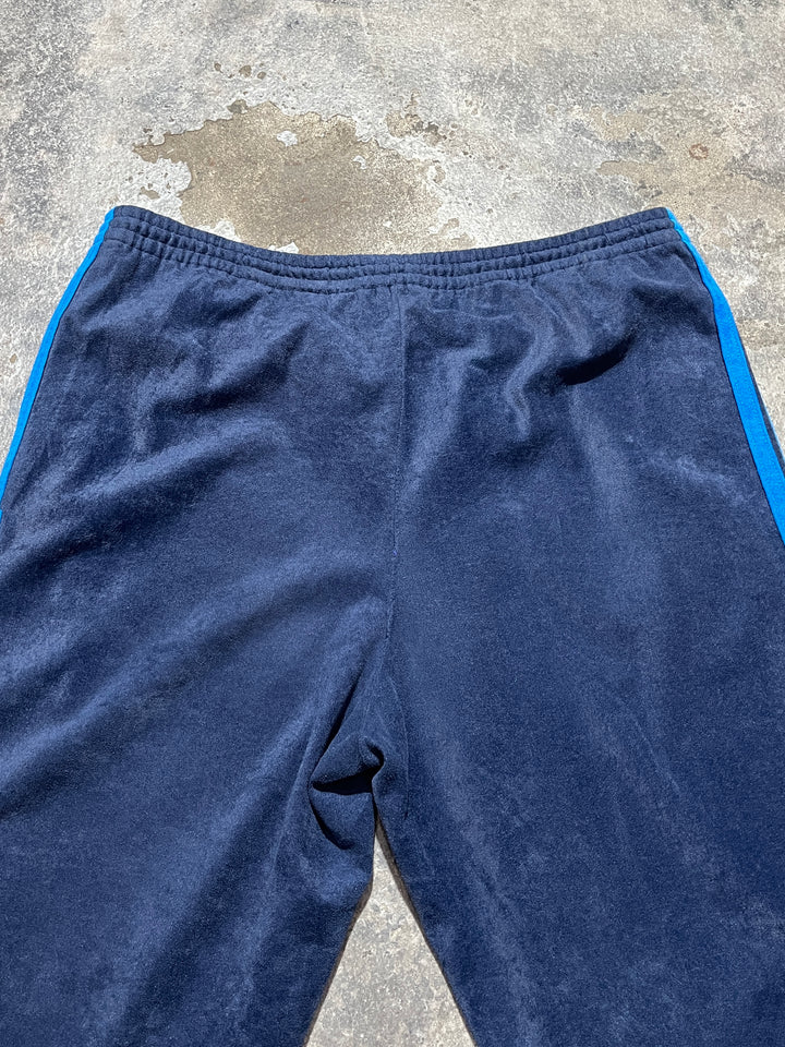 1980s "adidas" navy × blue velour track pants