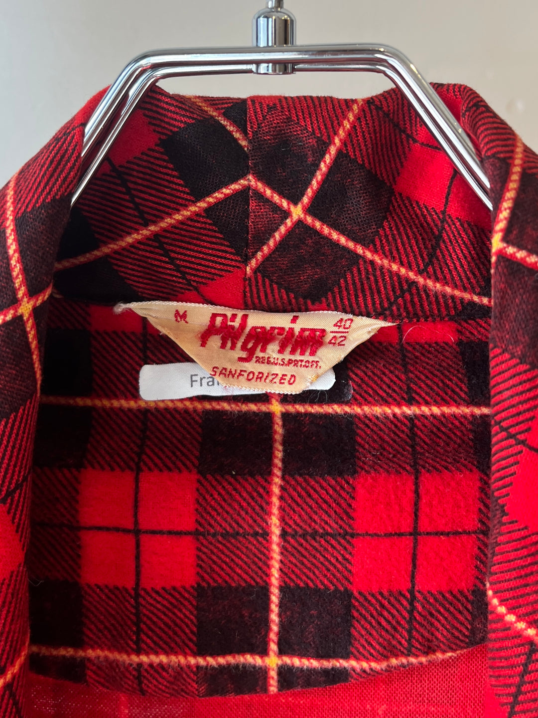 1960s "Pilgrim" red checkered flannel long gown