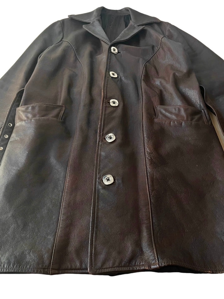 dark brown cowhide leather coat