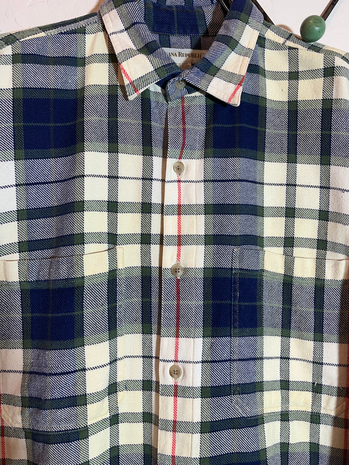 1990s "BANANA REPUBLIC" classic cream × navy checkered flannel shirt