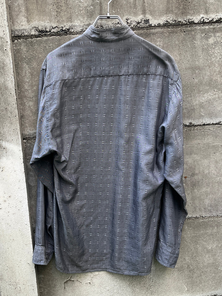 1980-90s silver gray asymmetrical button stand collar shirt