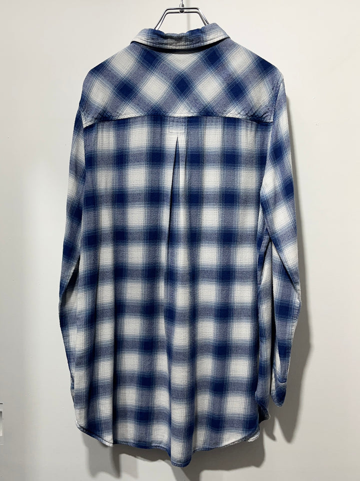 1990s blue × white ombré check flannel shirt