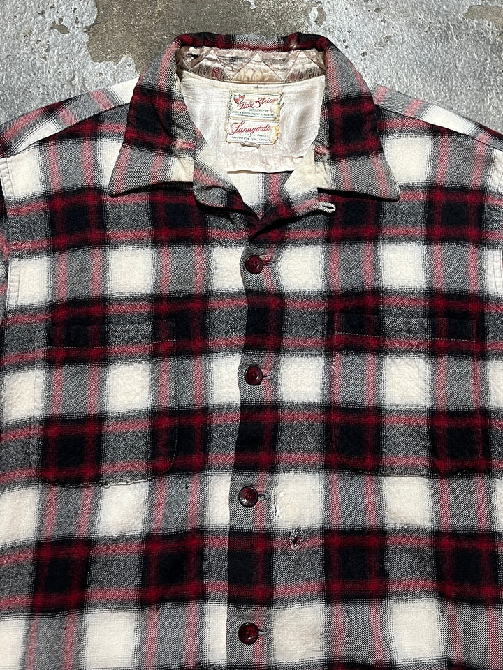 1950-60s vintage black × red ombré checkered shirt