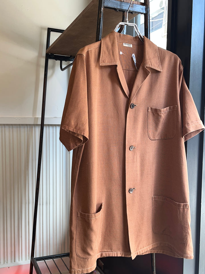 1940-50s "DE MARLY" terracotta open collar s/s shirt