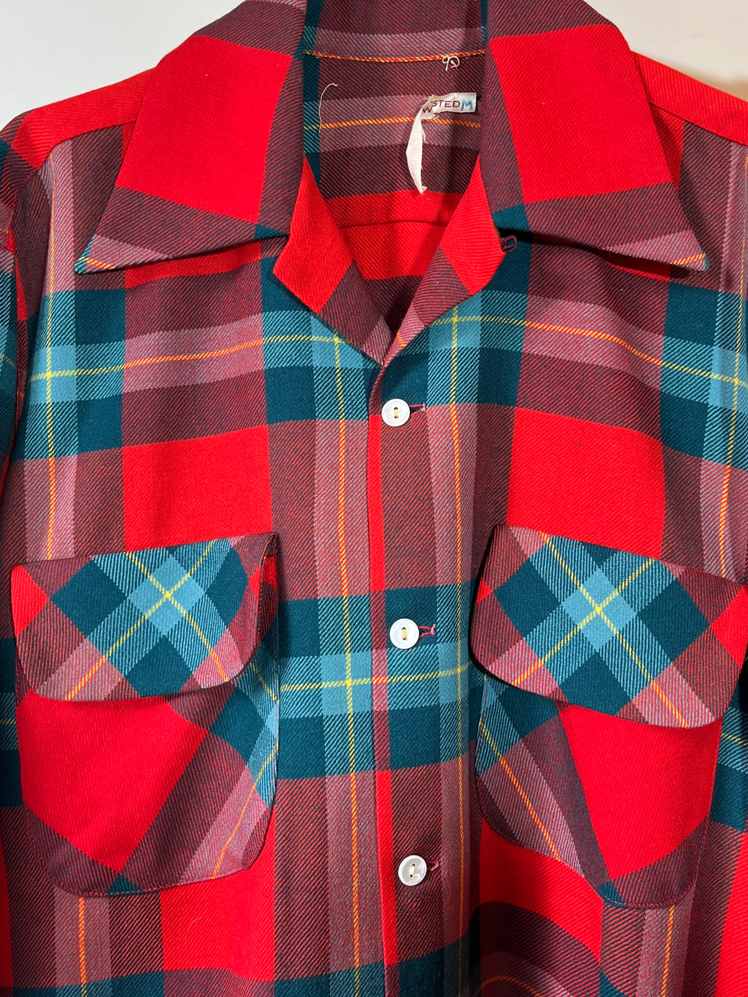 1960-70s bold tartan open collar wool shirt