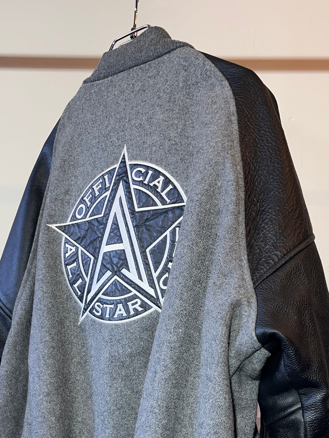 1990s USA made "ALL STAR CAFE" official leather × melton varsity jacket