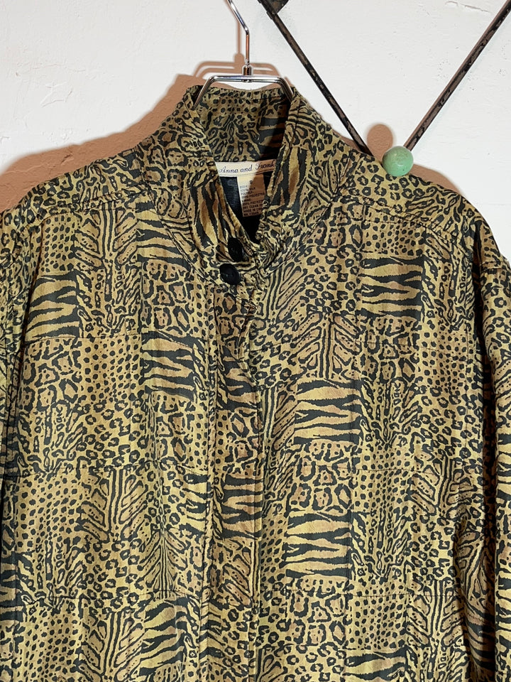 1990s feline pattern padded jacket