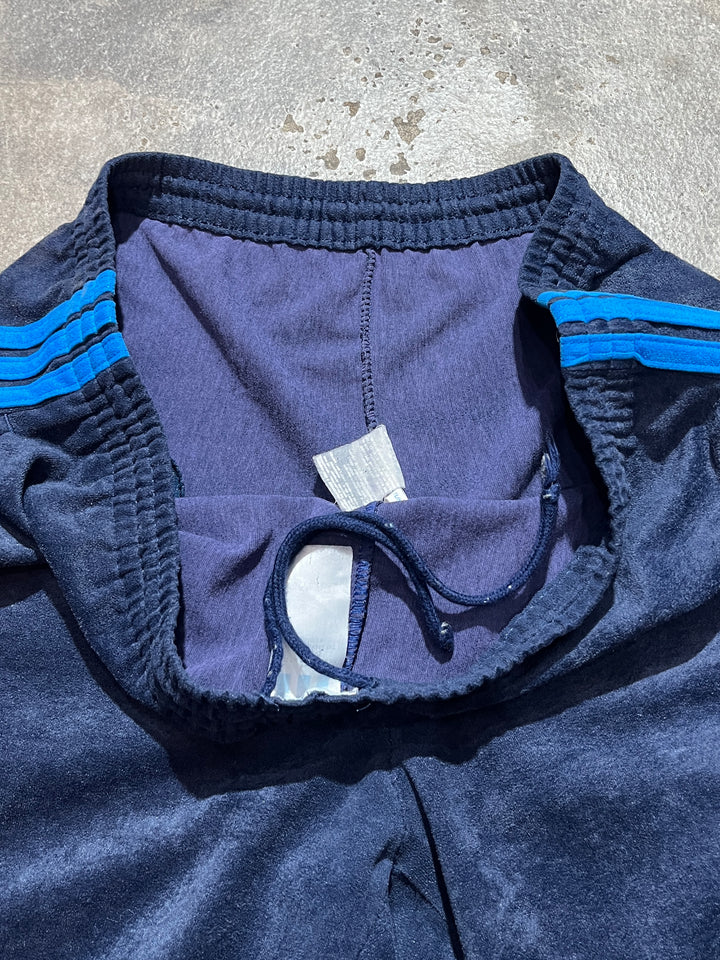 1980s "adidas" navy × blue velour track pants