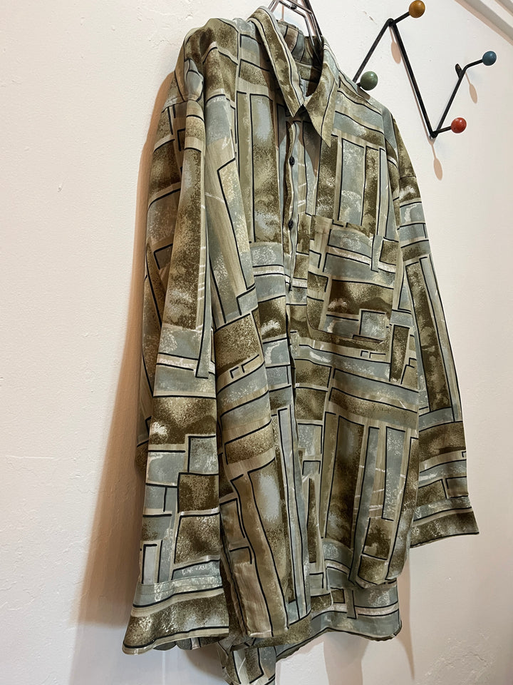 1980-90s khaki × gray total pattern shirt