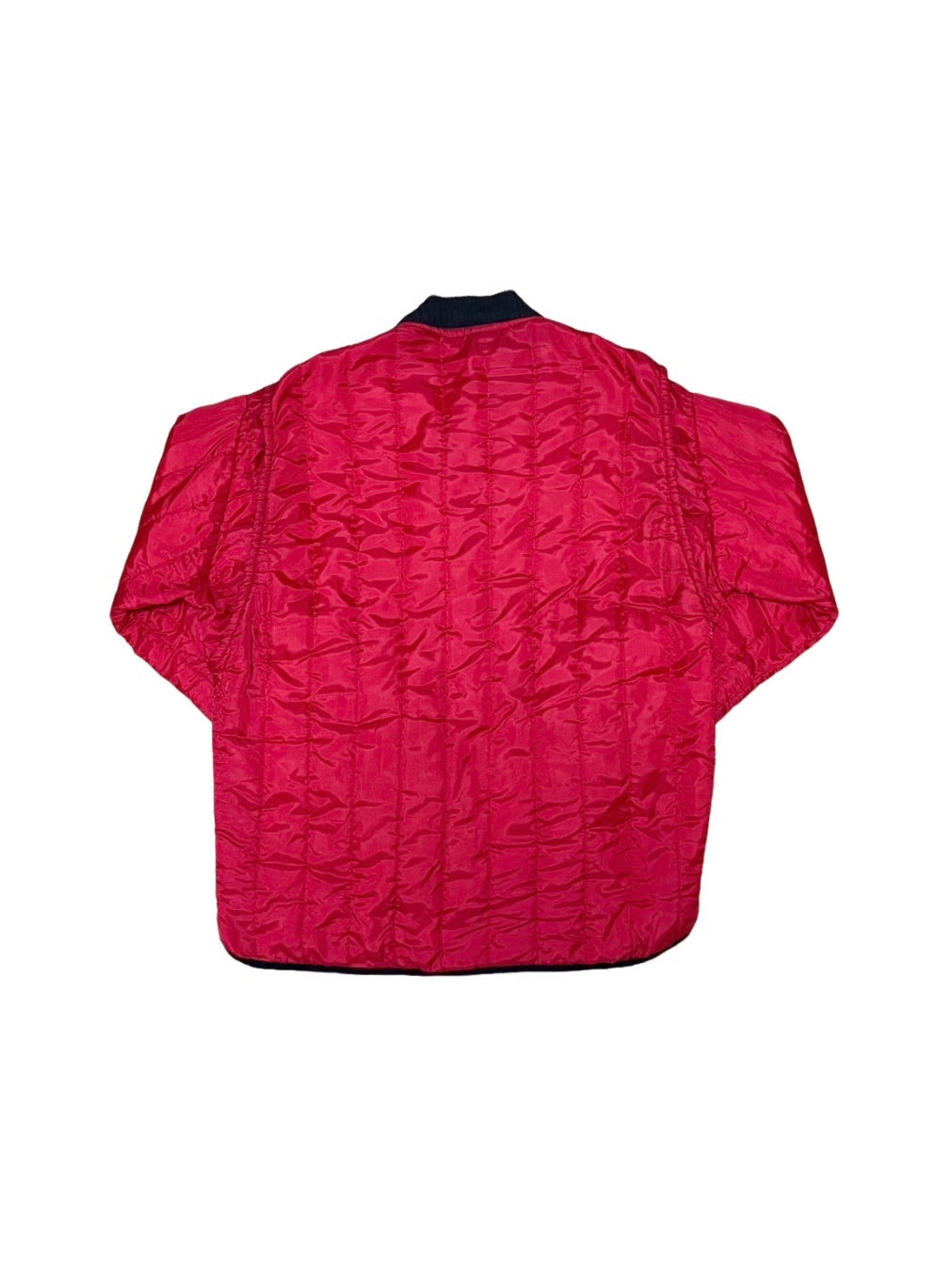 red × black quilted jacket