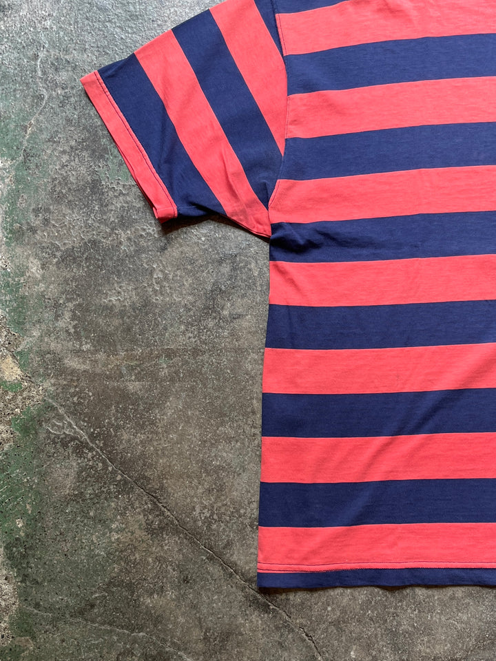 1990s USA made "Eddie Bauer" red × navy wide striped T-shirt