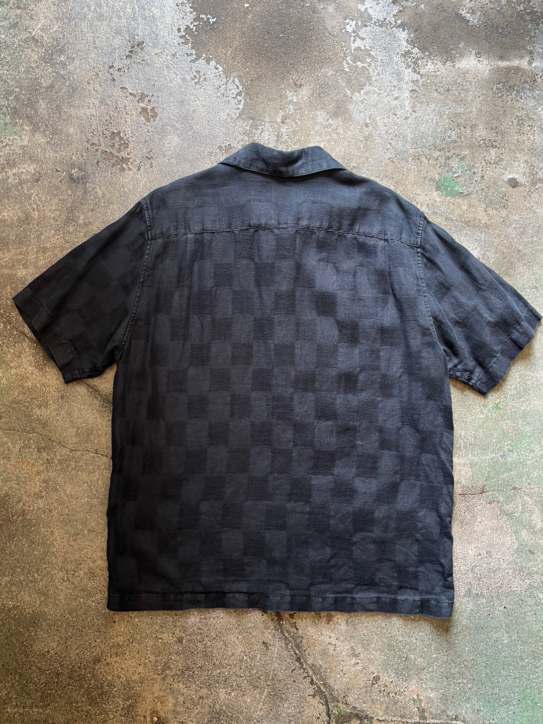 1990s black checkered pattern s/s linen shirt