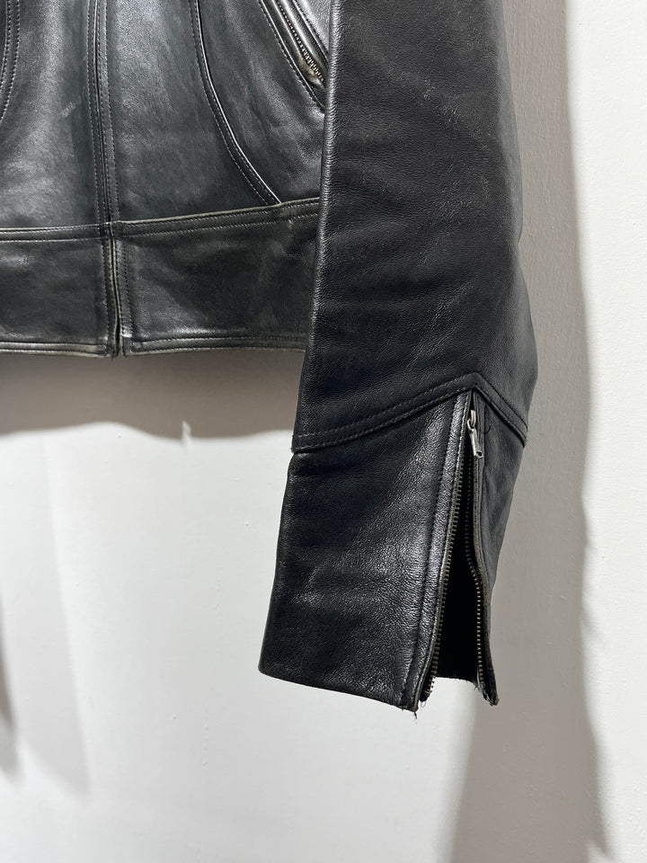 1990-00s black cropped leather jacket