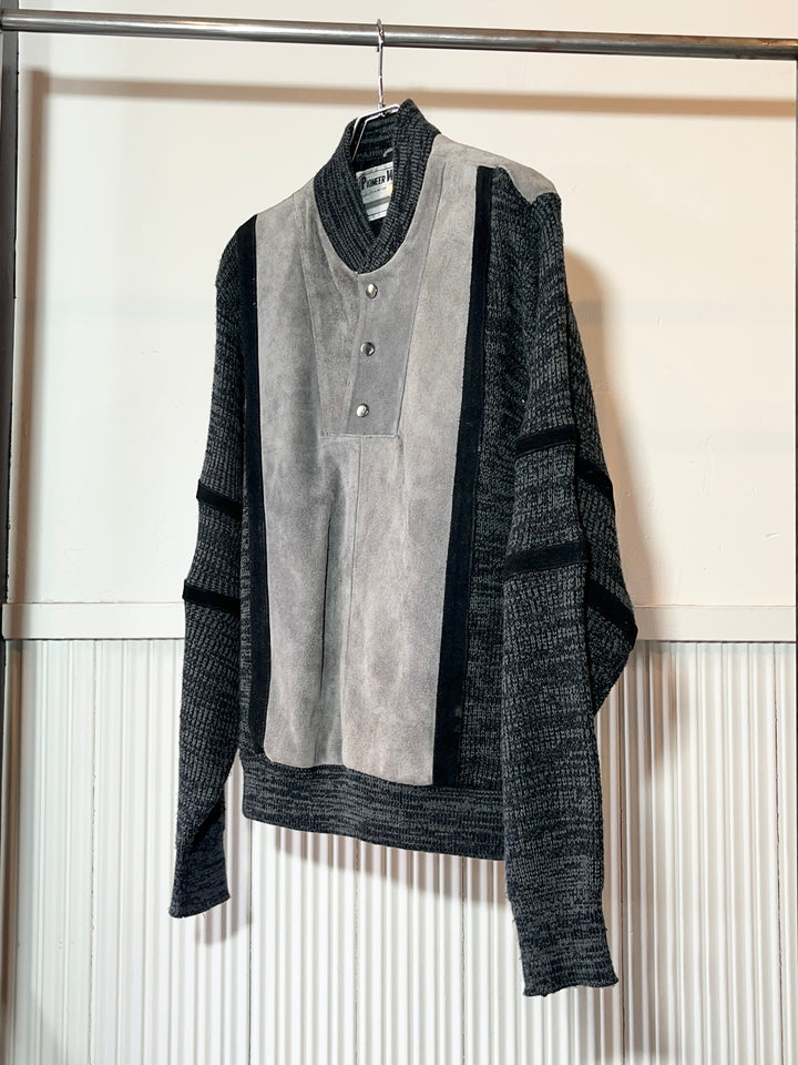 1980s "PIONEER WEAR" suede leather x knit panel jacket