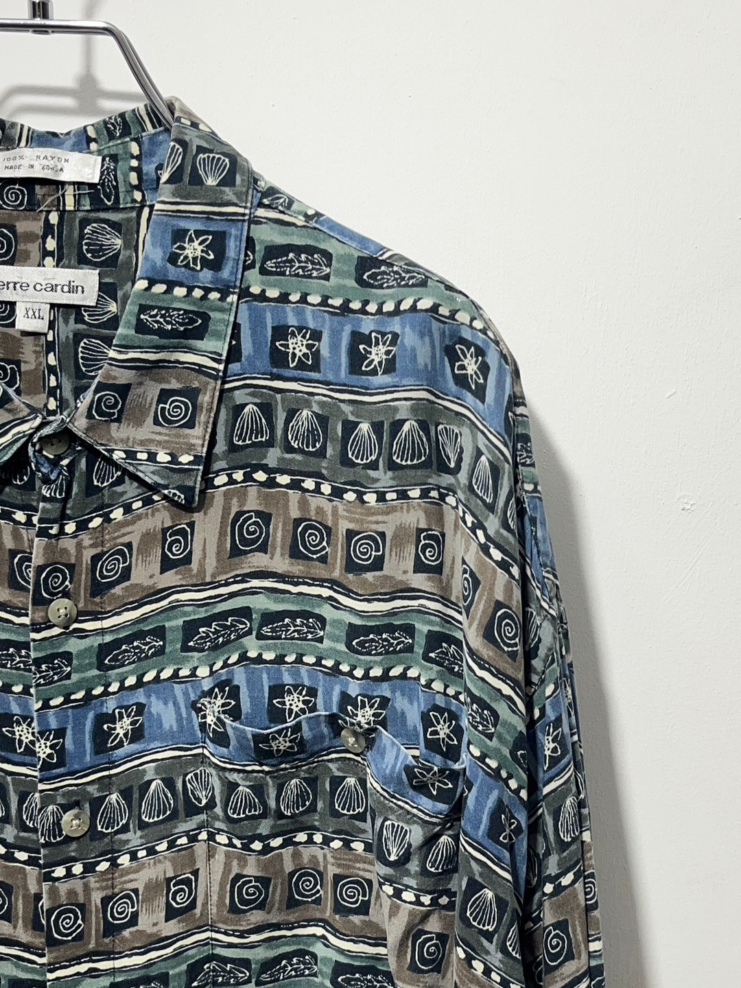 1990s "pierre cardin" shell art pattern s/s shirt