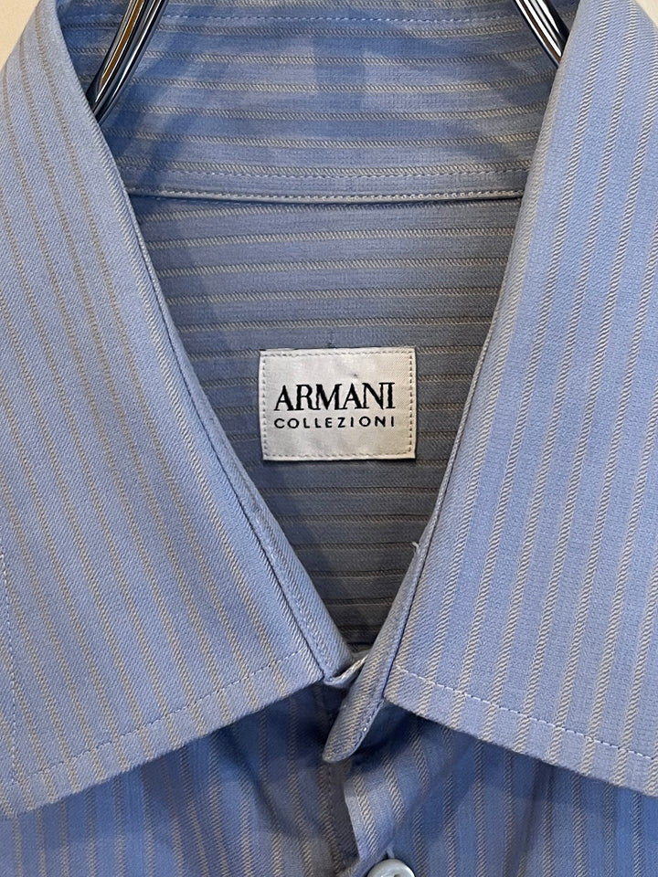 1990s "ARMANI COLLEZIONI" dusty blue stripe shirt