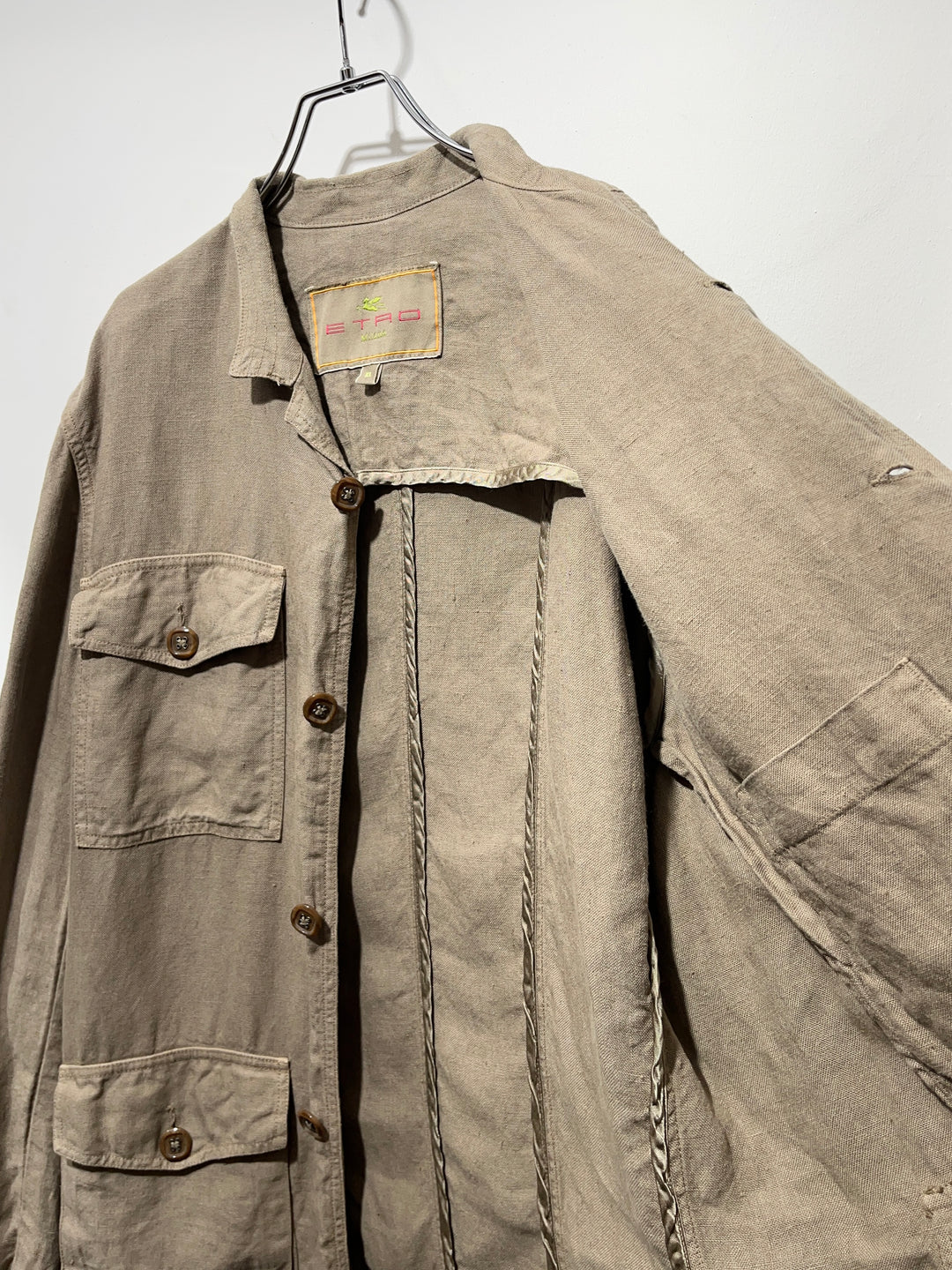 2000s ITALY made "ETRO" beige linen safari jacket