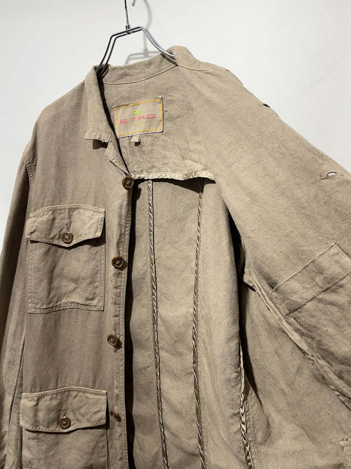 2000s ITALY made "ETRO" beige linen safari jacket