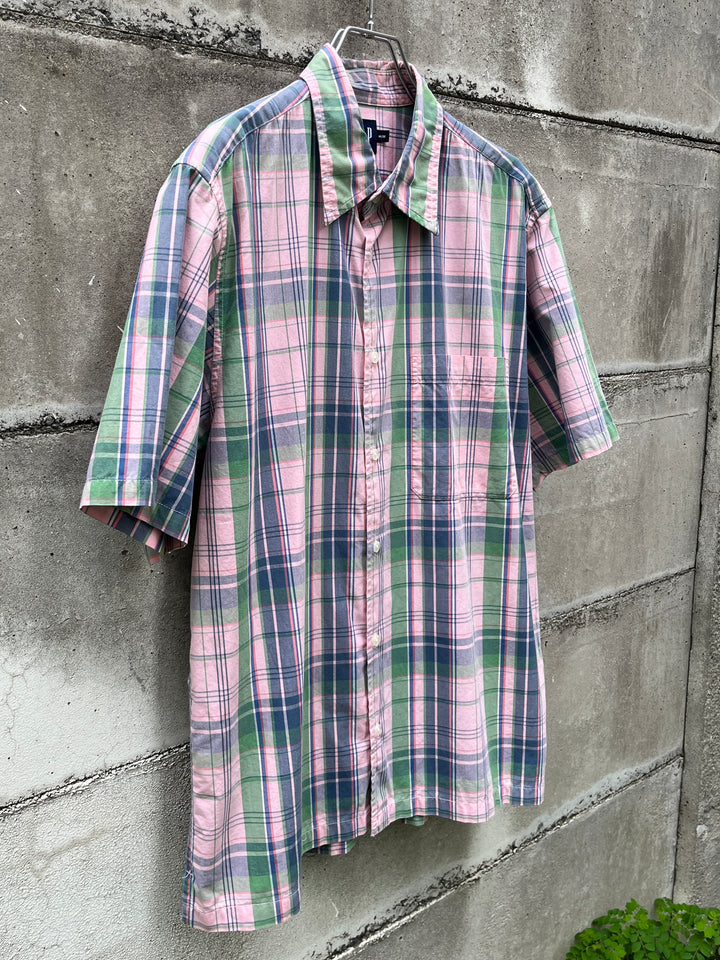 1990-00s "GAP" pink × green madras checkered s/s shirt