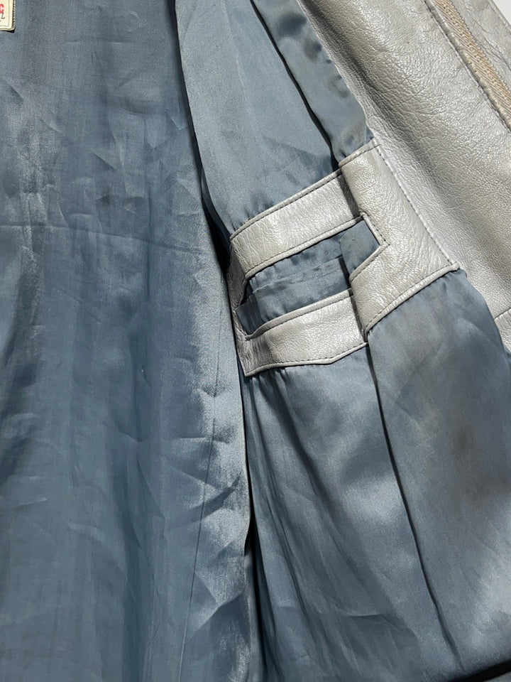 1980-90s stone gray stand collar leather jacket
