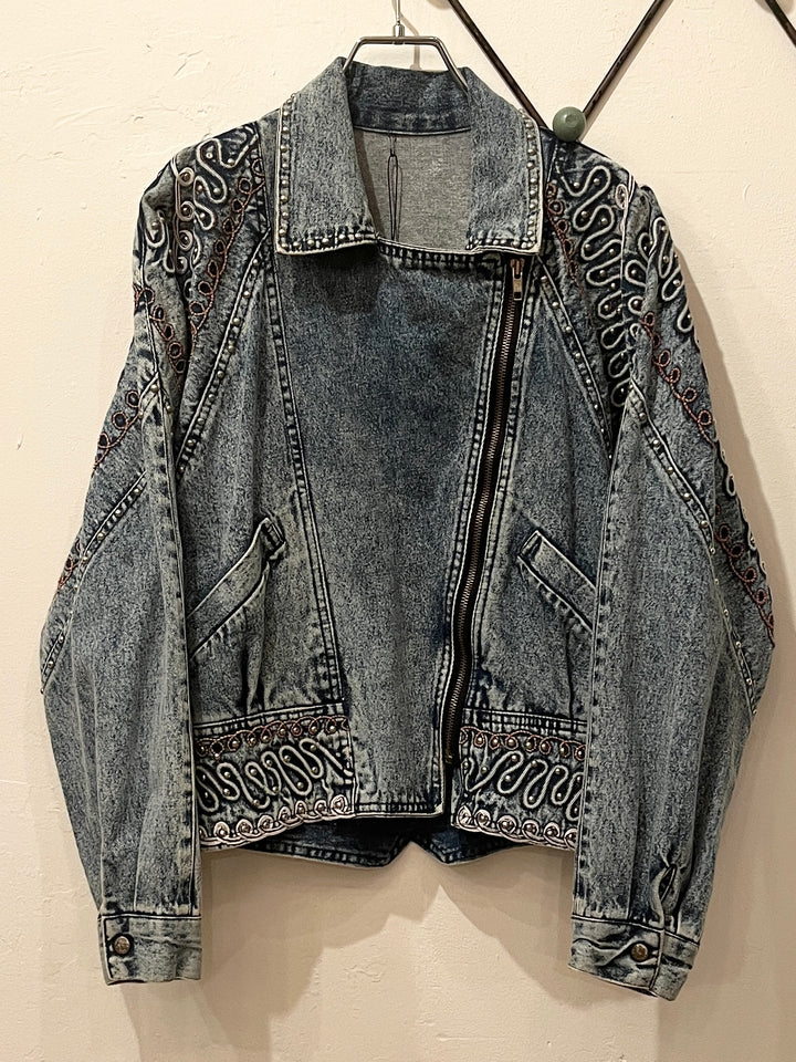 1980s decoration design chemical wash denim jacket