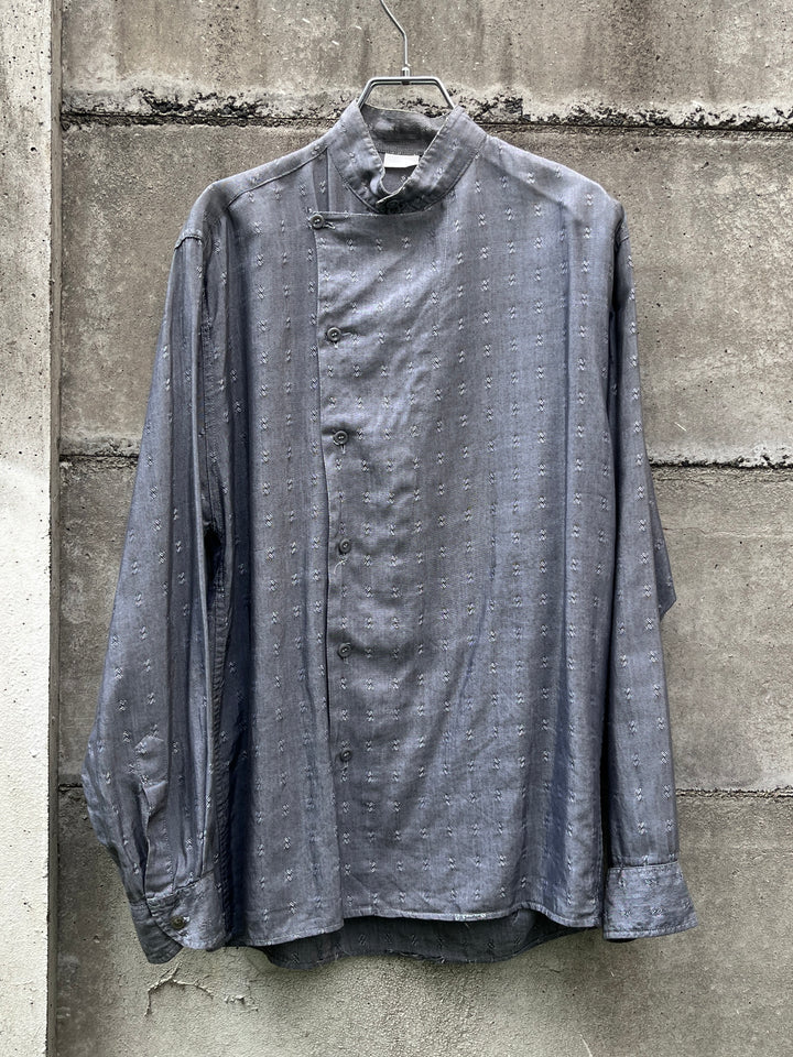 1980-90s silver gray asymmetrical button stand collar shirt